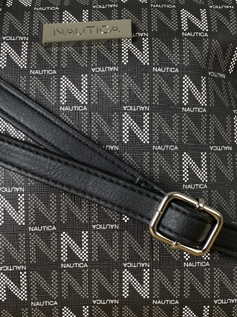 BOLSA NEGRA CON LOGOS GRIS Y BLANCO
