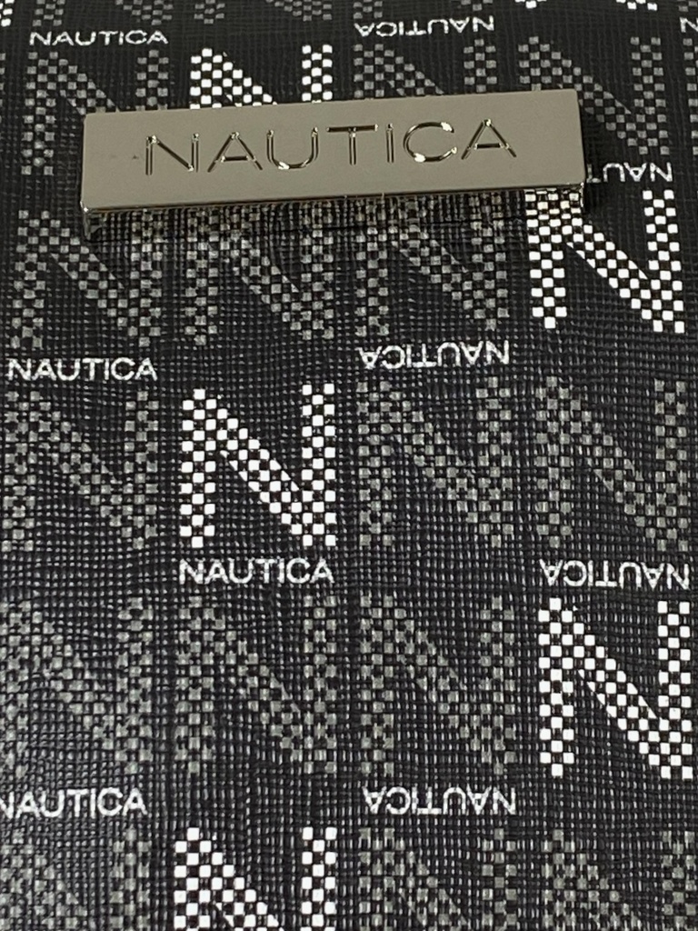 BOLSA NEGRA CON LOGOS GRIS Y BLANCO