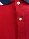 PLAYERA POLO ROJA, MANGA CORTA, FRANJA AZUL Y BLANCO EN CUELLO, BOTONES EN CUELLO 