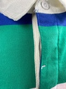 PLAYERA, MANGA CORTA, FRANJAS VERDE, ROSA, AZUL, BOTONES EN CUELLO.