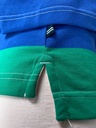 PLAYERA, MANGA CORTA, FRANJAS VERDE, ROSA, AZUL, BOTONES EN CUELLO.