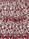 BLUSA CORTA, MANGA CORTA, OLANES EN MANGAS,  ESTAMPADO FLORES ROJAS, CUELLO ELASTICO RENDONDO