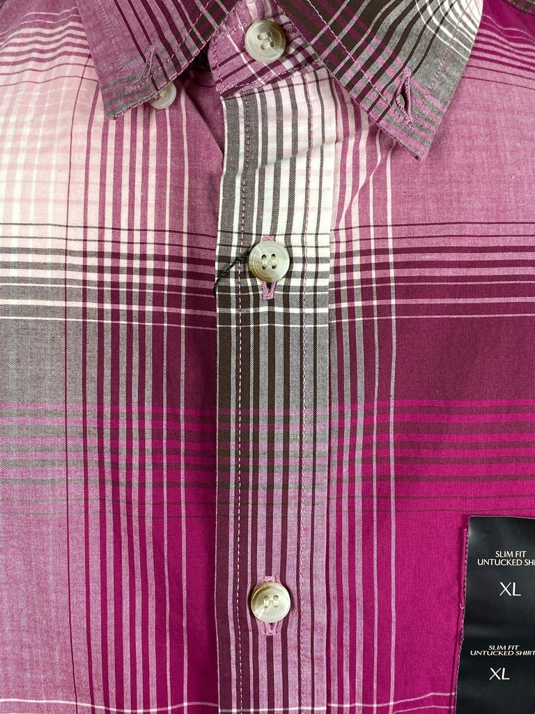 CAMISA CUADROS ROSA FUSHIA Y GRIS