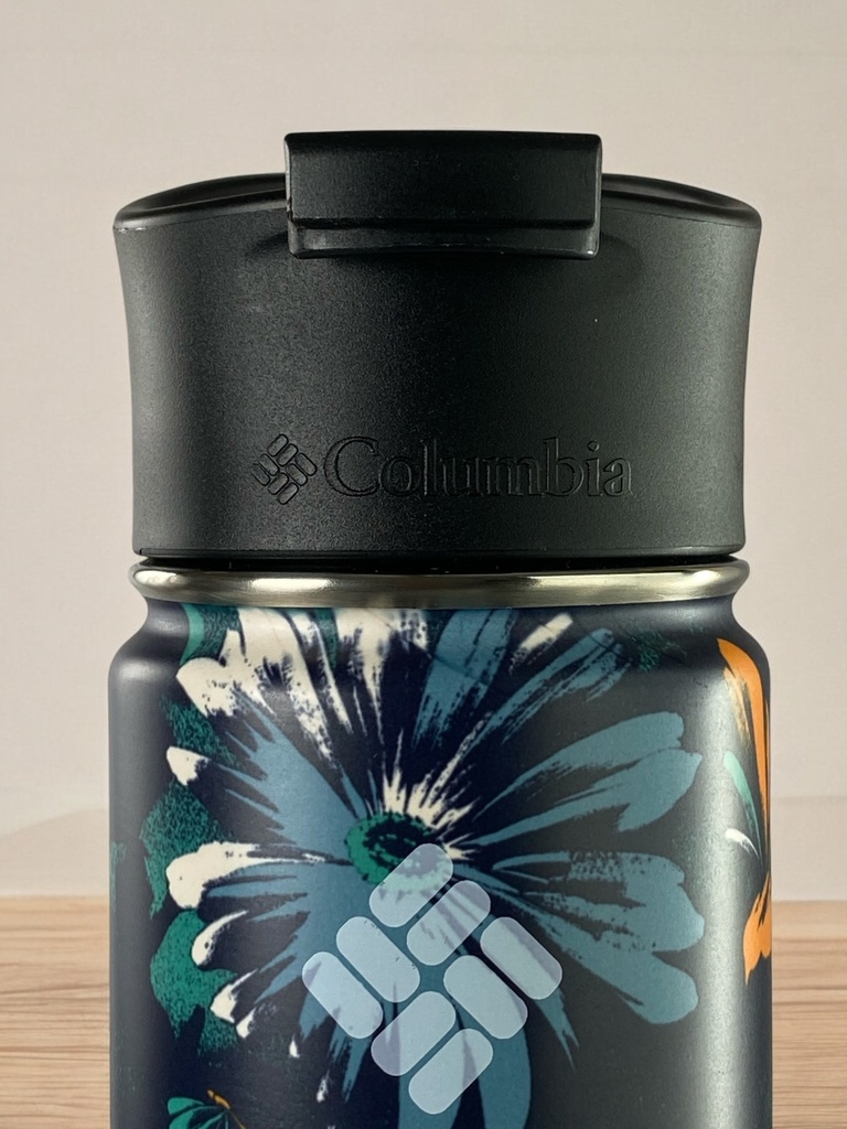 TERMO NEGRO CON FLORES, PLASTICO Y ALUMINIO