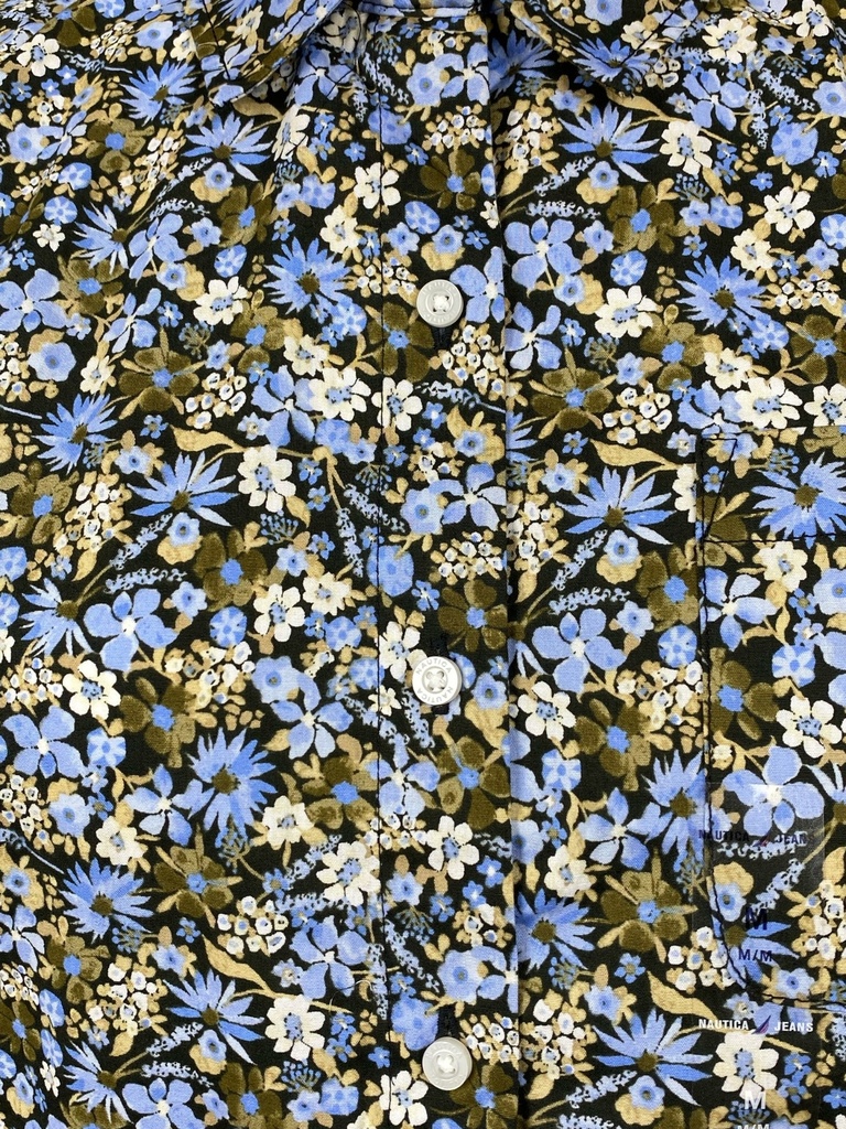 BLUSA ESTAMPADA CON FLORES AZULES Y VERDE OLIVA 