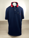 PLAYERA POLO AZUL, FRANJA ROJA Y BLANCO EN CUELLO