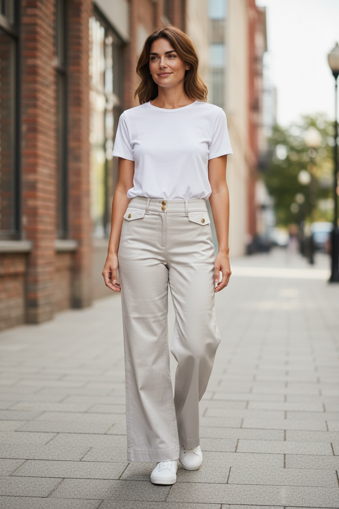 PANTALON BEIGE CON BOTONES DORADOS