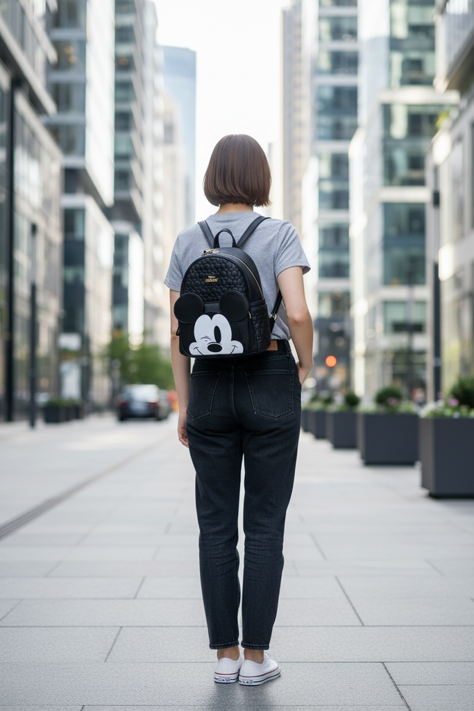 BOLSA NEGRA TIPO MOCHILA MICKEY