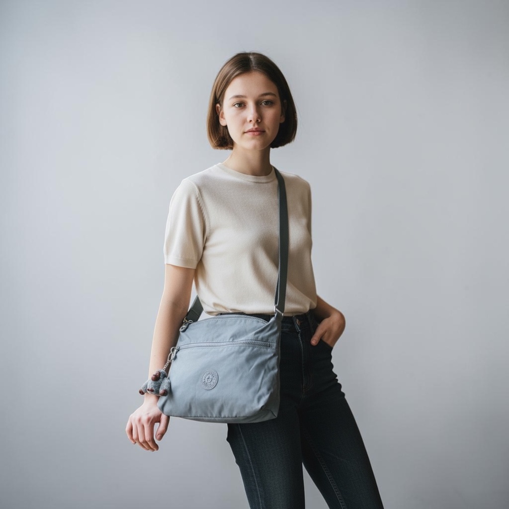BOLSA CON CORREA Y CIERRE COLOR GRIS