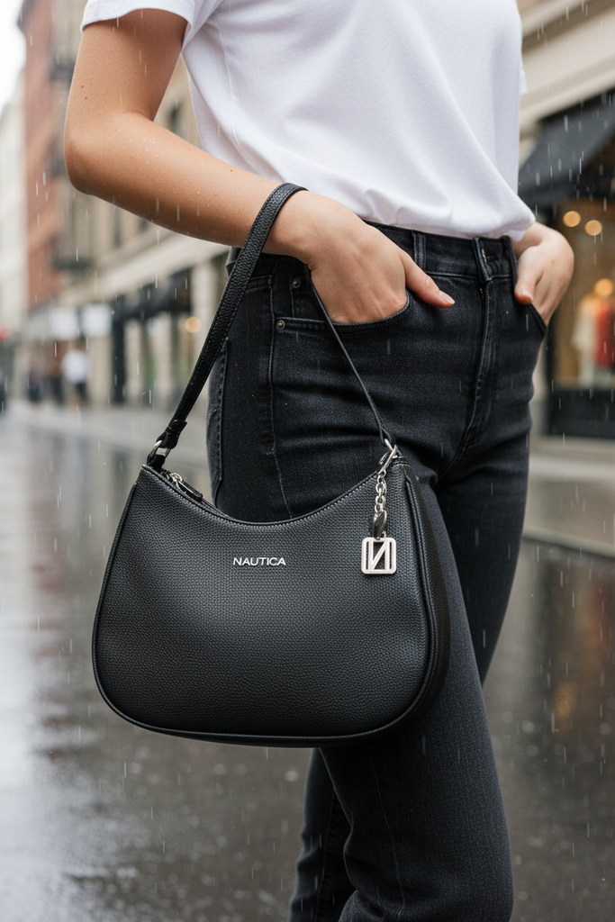 BOLSA DE MANO FORMA LUNA COLOR NEGRO