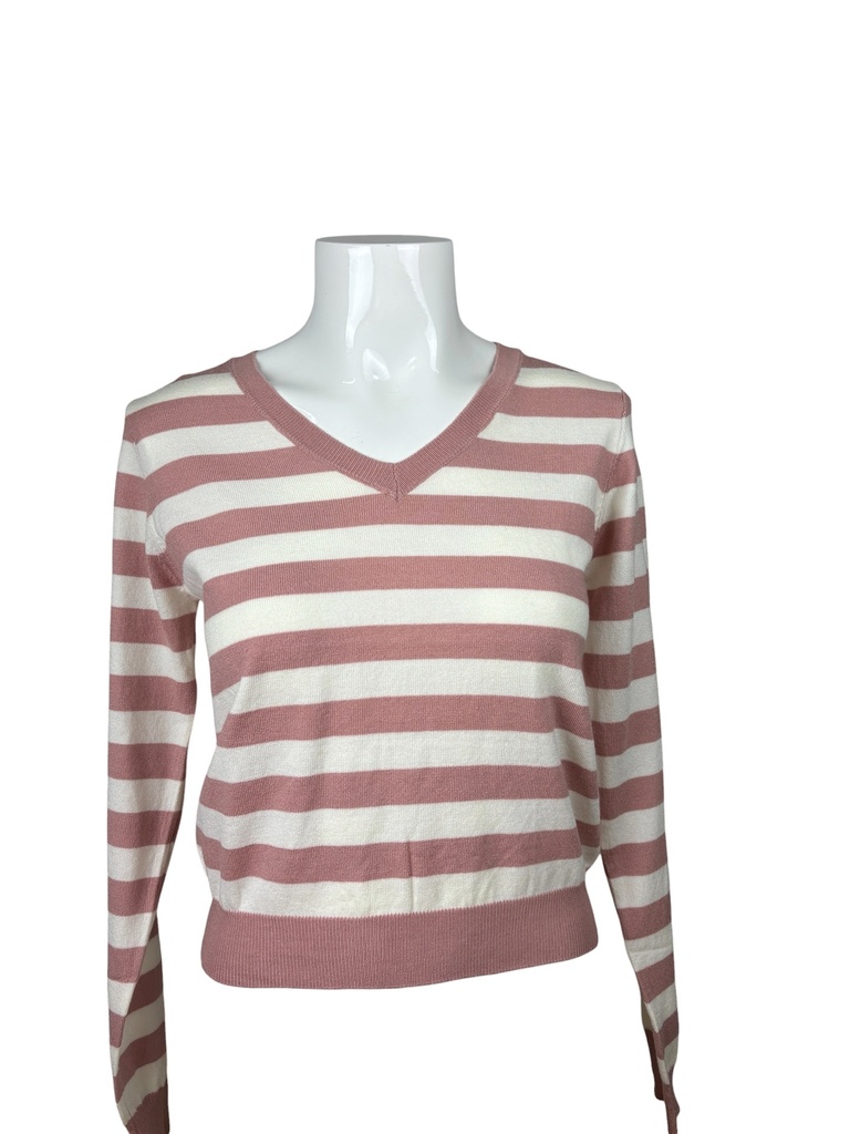BLUSA MANGA LARGA CON RAYAS ROSA Y CREMA
