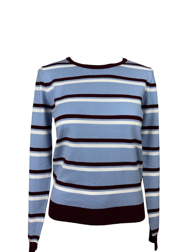 BLUSA MANGA LARGA CON CAFÉ AZUL Y BLANCO