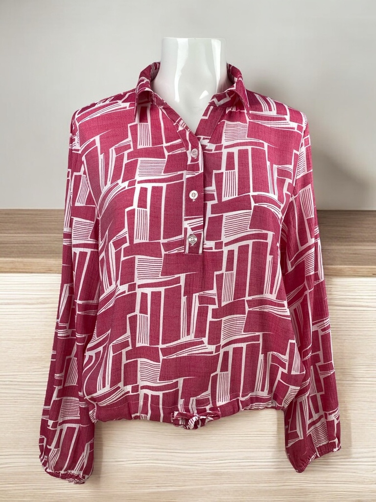 BLUSA TEXTURA EN CUADROS, MANGA LARGA