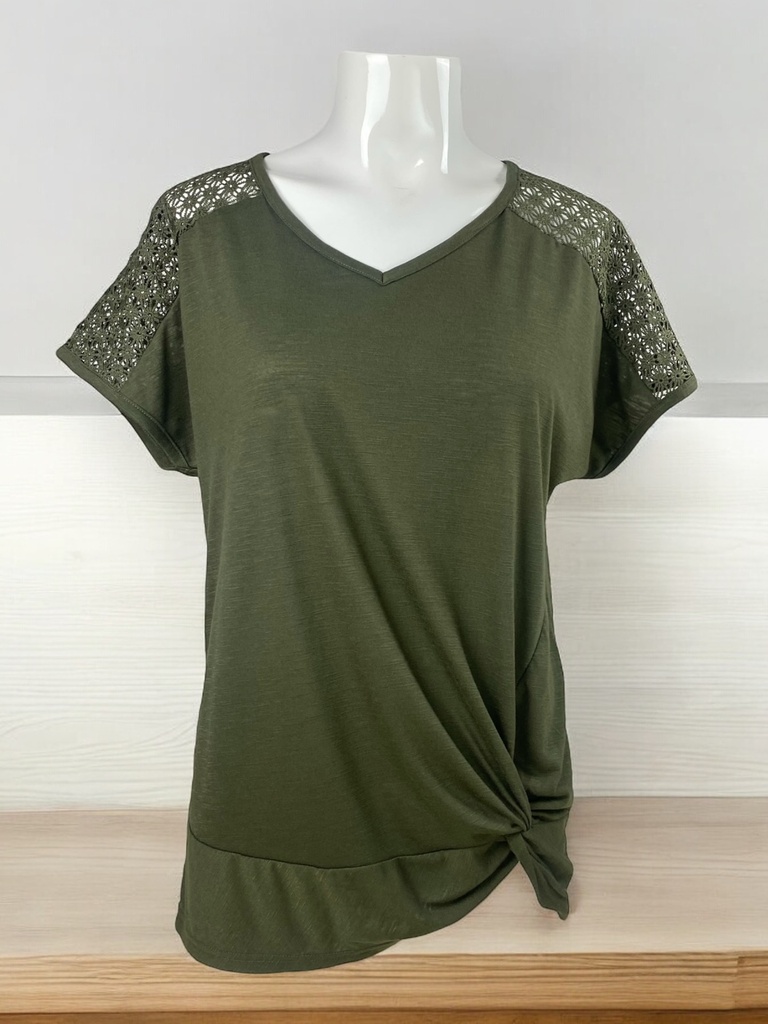 BLUSA OLIVO CORTA,  MANGA CORTA, LISA