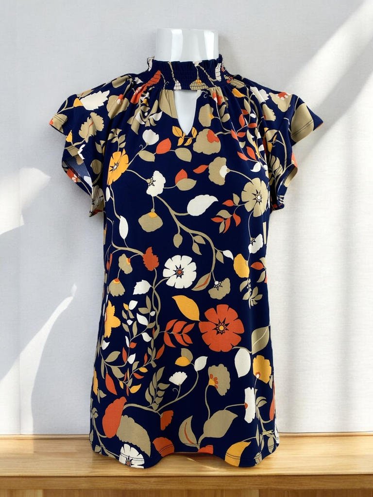 BLUSA CORTA, SIN MANGAS, ESTAMPADO FLOREADO