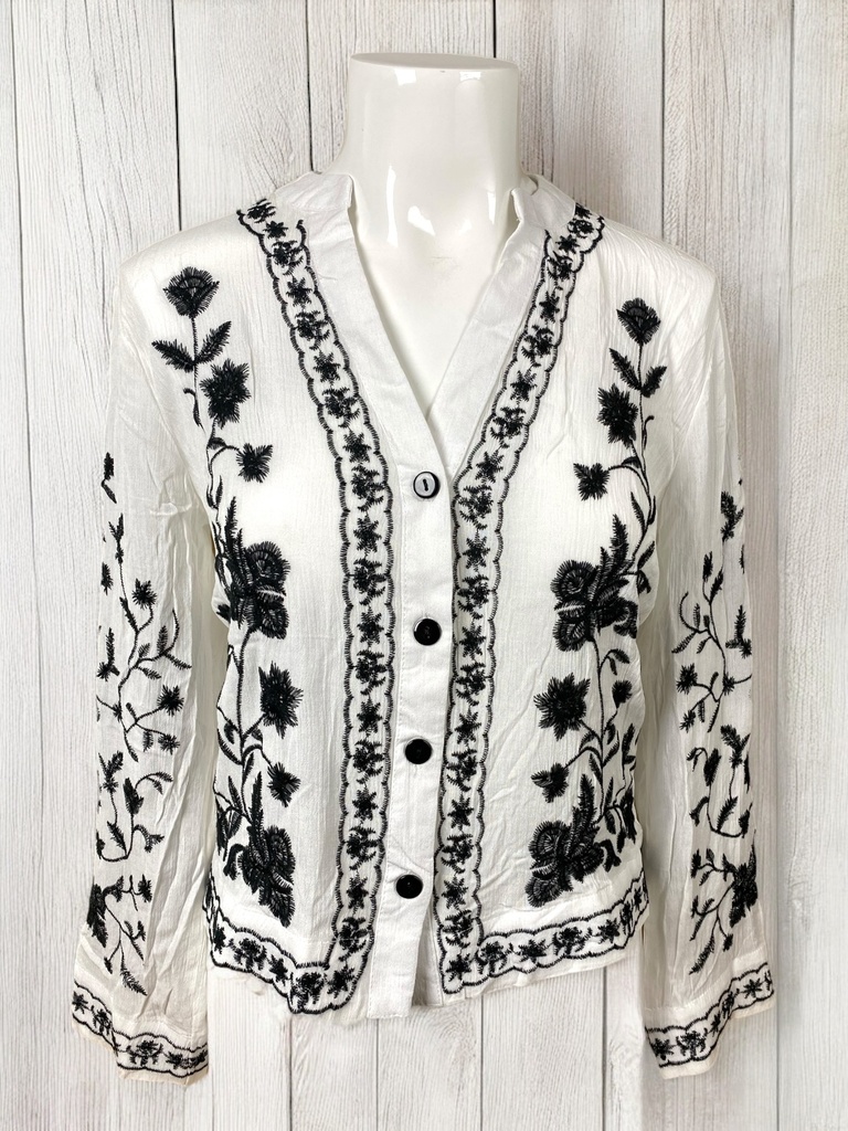 SACO BLANCO BORDADO NEGRO CON BOTONES