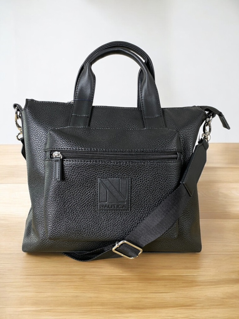 BOLSA NEGRA CON CIERRE IMITACIÓN PIEL