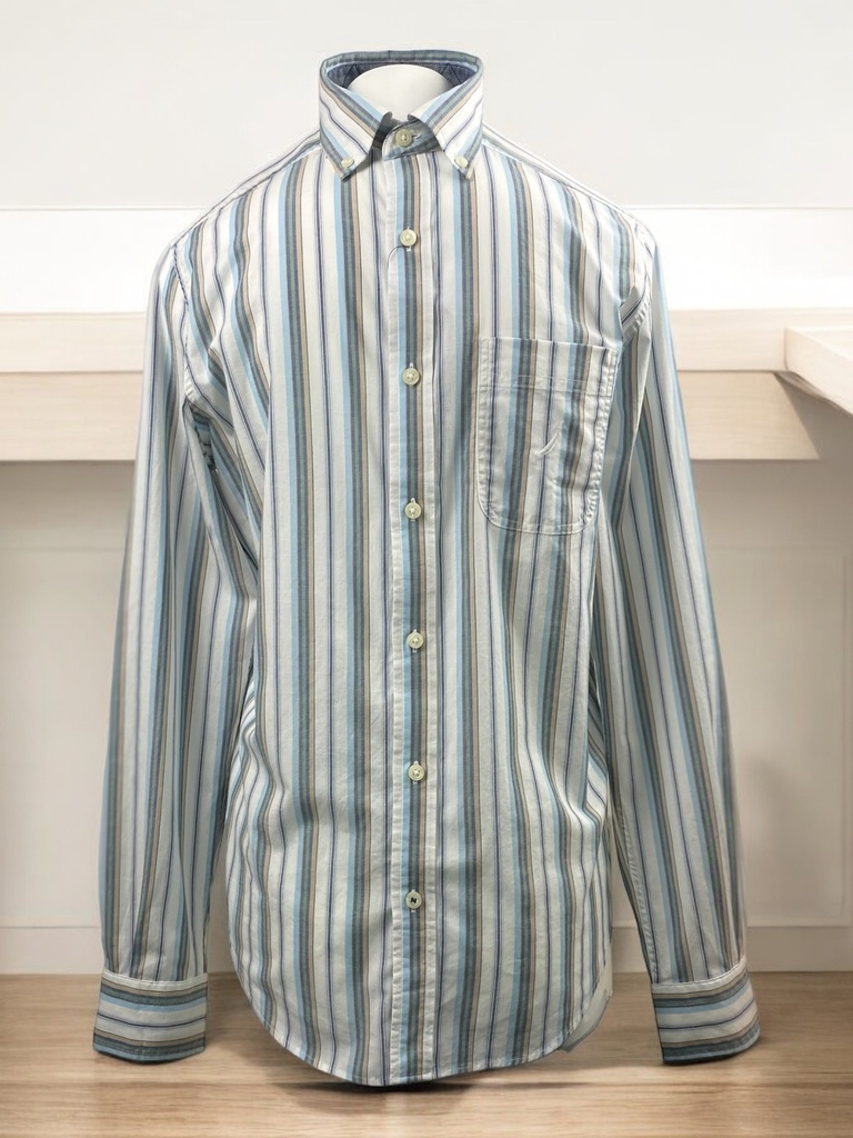 CAMISA RAYAS AZUL CON CREMA Y GRIS 