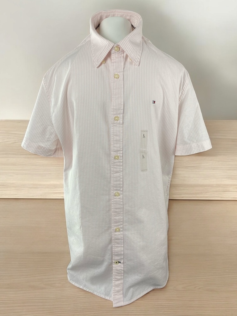 CAMISA CON RAYAS ROSAS MANGA CORTA