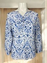 BLUSA BLANCA ESTAMPADO EN AZUL MANGA 3/4 BOTONES EN CUELLO