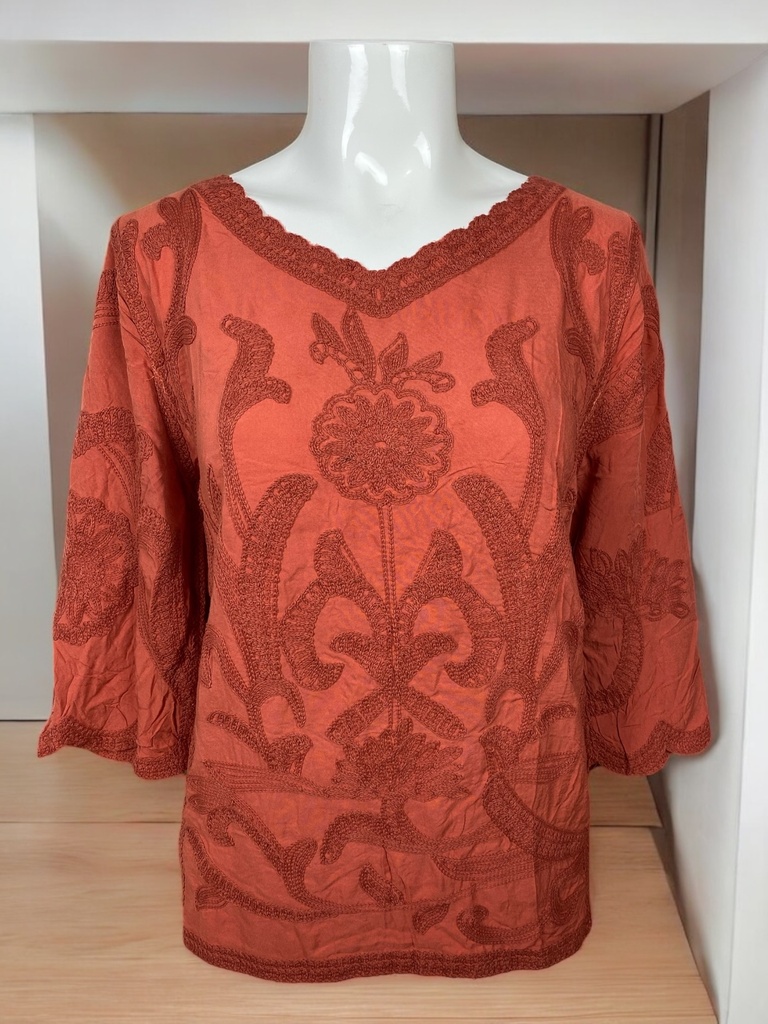 BLUSA BORDADA COLOR MAMEY MANGA 3/4