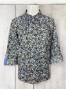 BLUSA ESTAMPADA CON FLORES AZULES Y VERDE OLIVA 