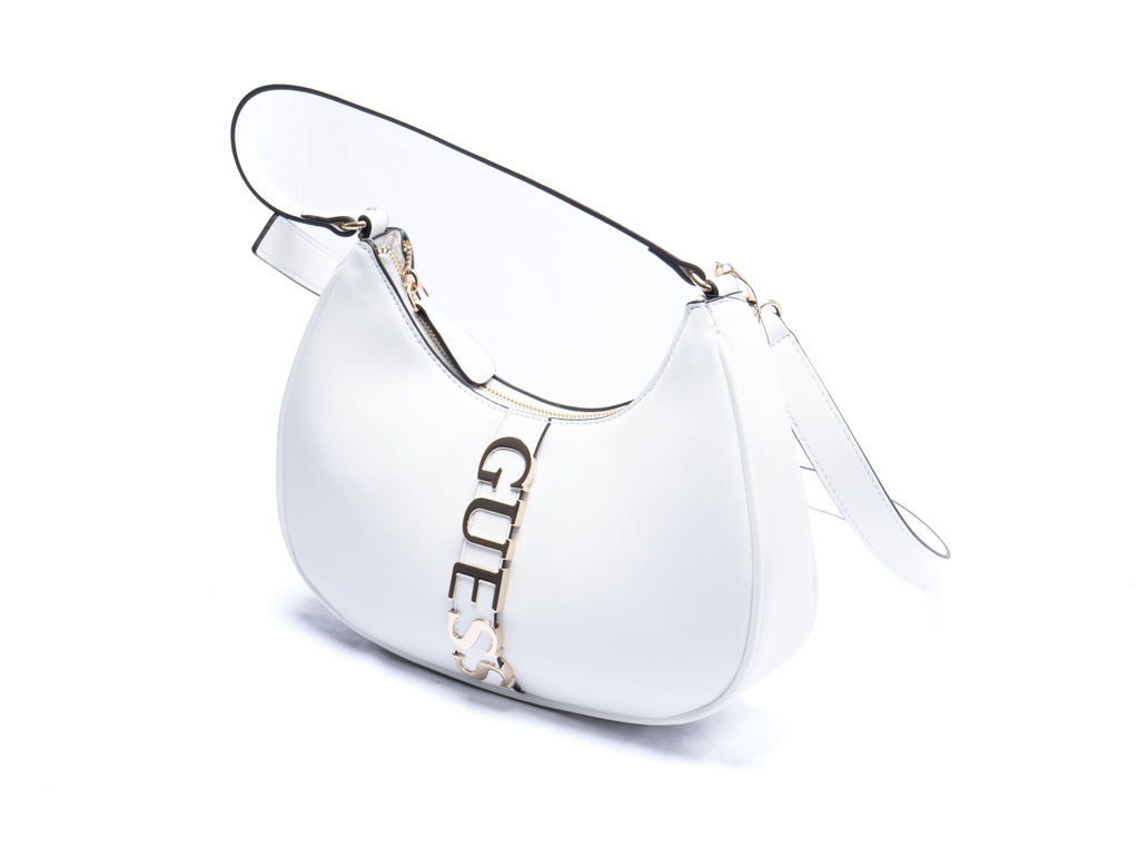 BOLSA BLANCA CON FILO NEGRO LOGO DORADO AL FRENTE