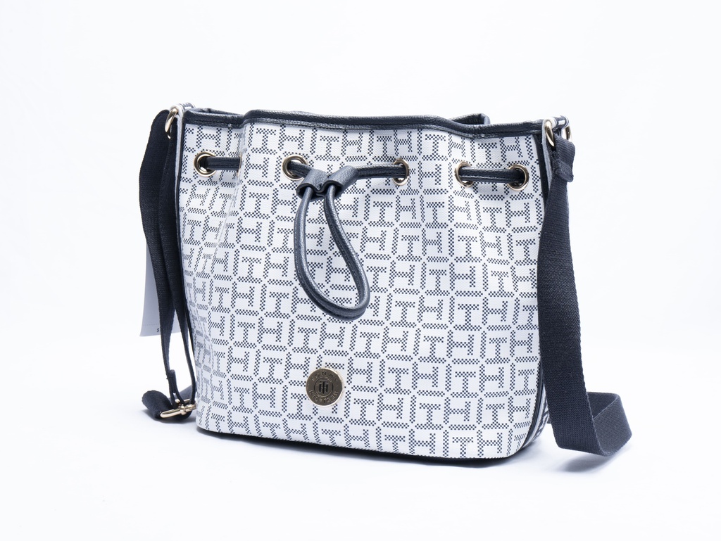 BOLSA BLANCA CON LETRAS DE LOGO ESTAMPADO EN AZUL