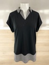 BLUSA NEGRA CON CUELLO DE RAYAS