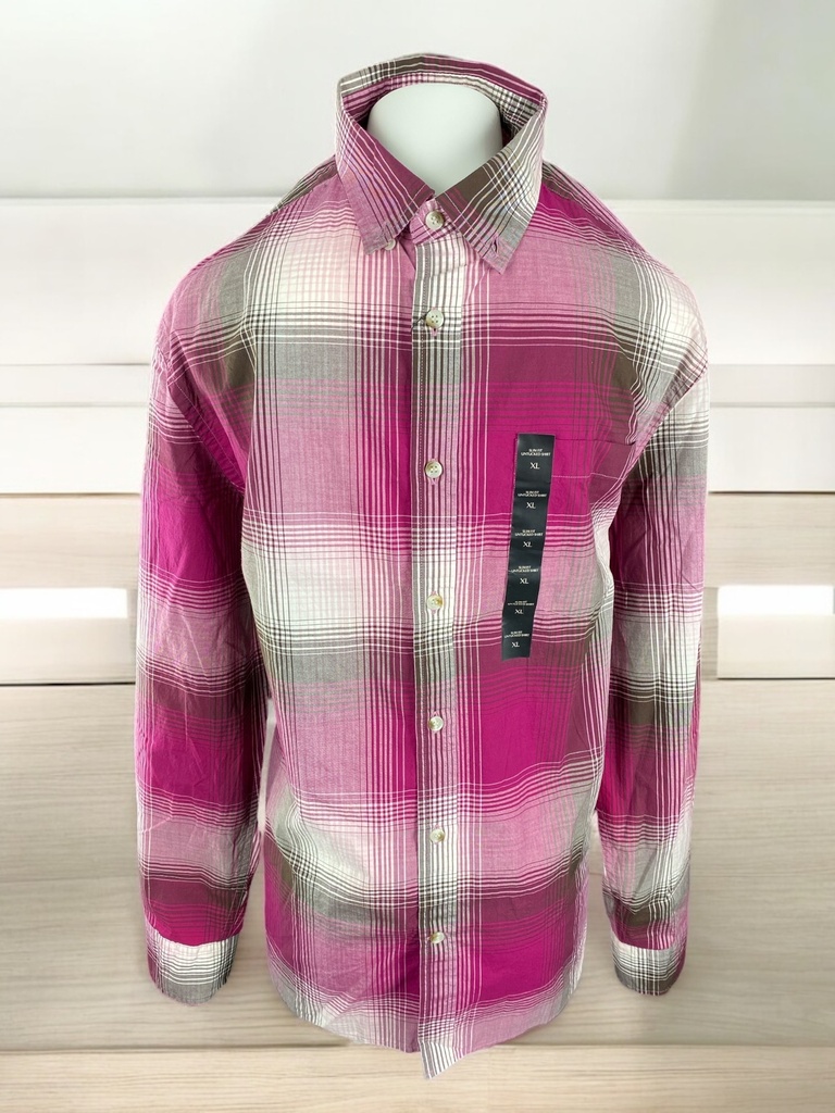 CAMISA CUADROS ROSA FUSHIA Y GRIS