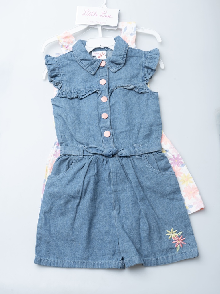 CONJUNTO JUMPSUITS DOS PIEZAS MEZCLILLA Y FLORES 