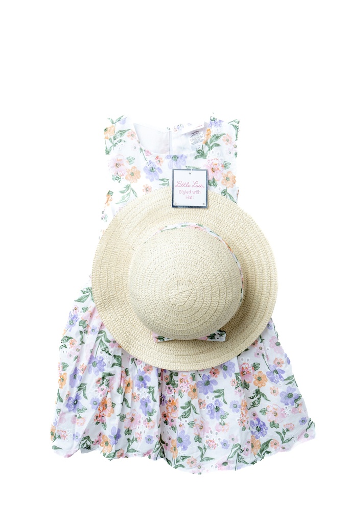 CONJUNTO 2 PIEZAS VESTIDO FLORES Y SOMBRERO