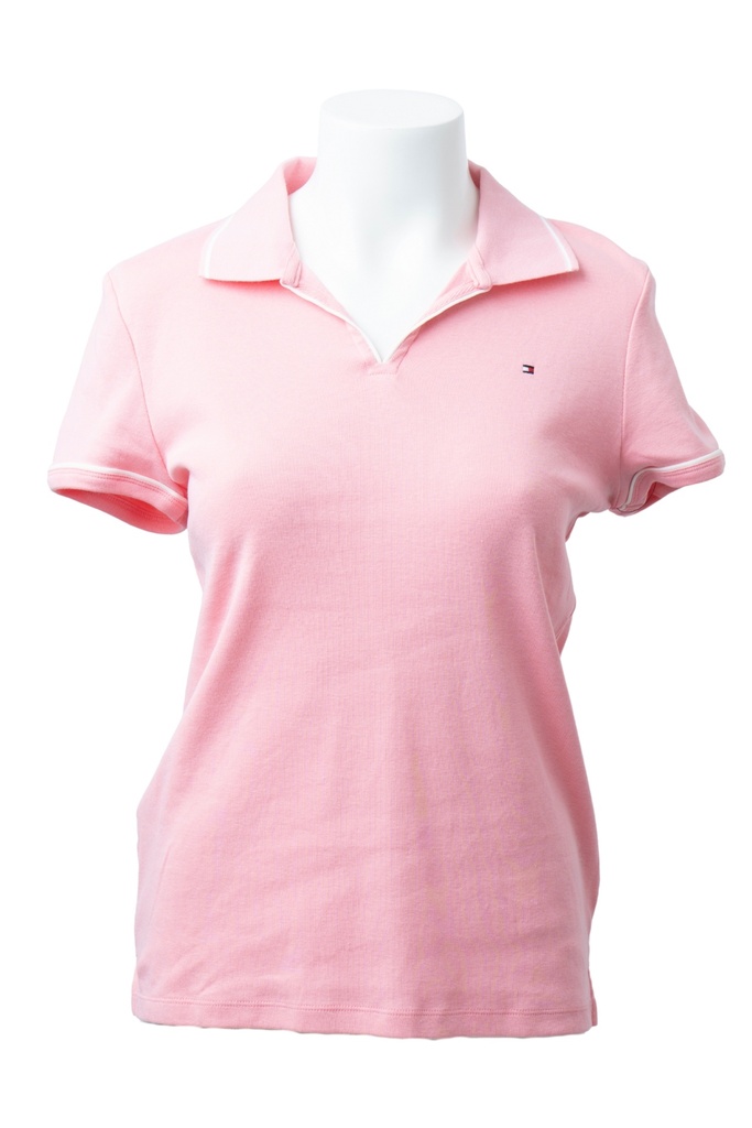 PLAYERA TIPO POLO ROSA FILO BLANCO 