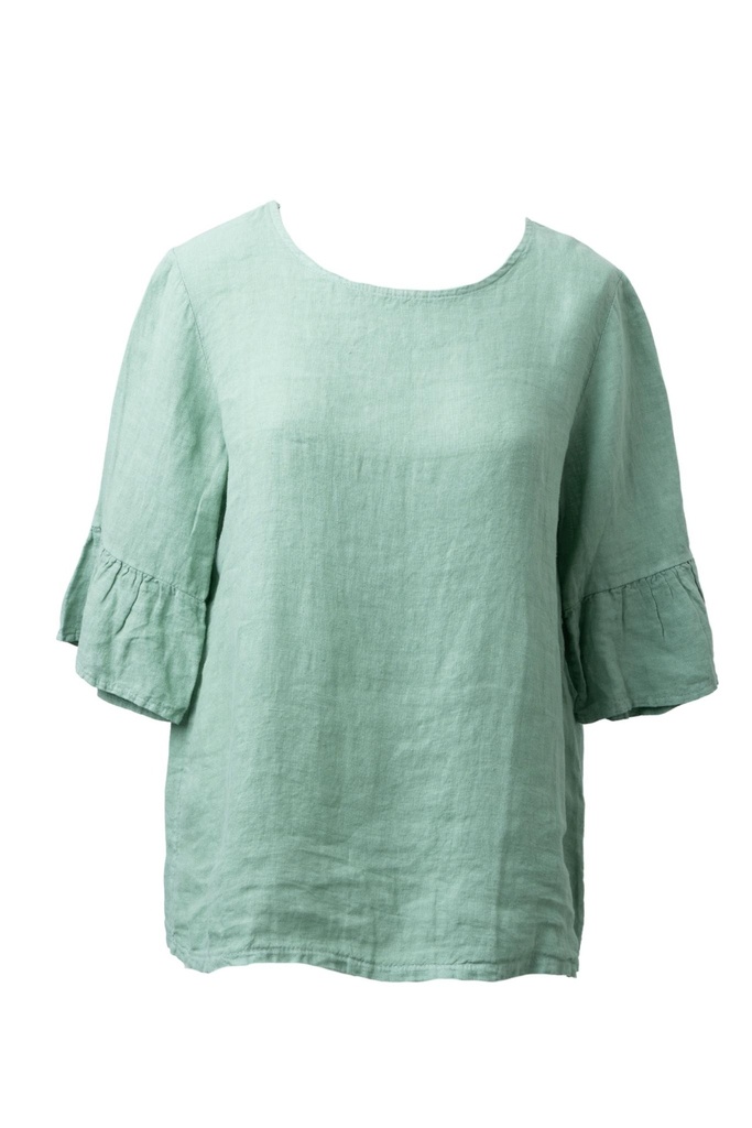 BLUSA LINO VERDE BOTONES EN PARTE TRASERA
