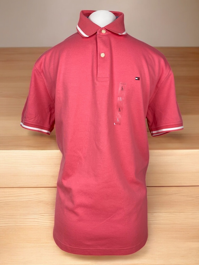 PLAYERA ROSA TIPO POLO CON FILO BLANCO 