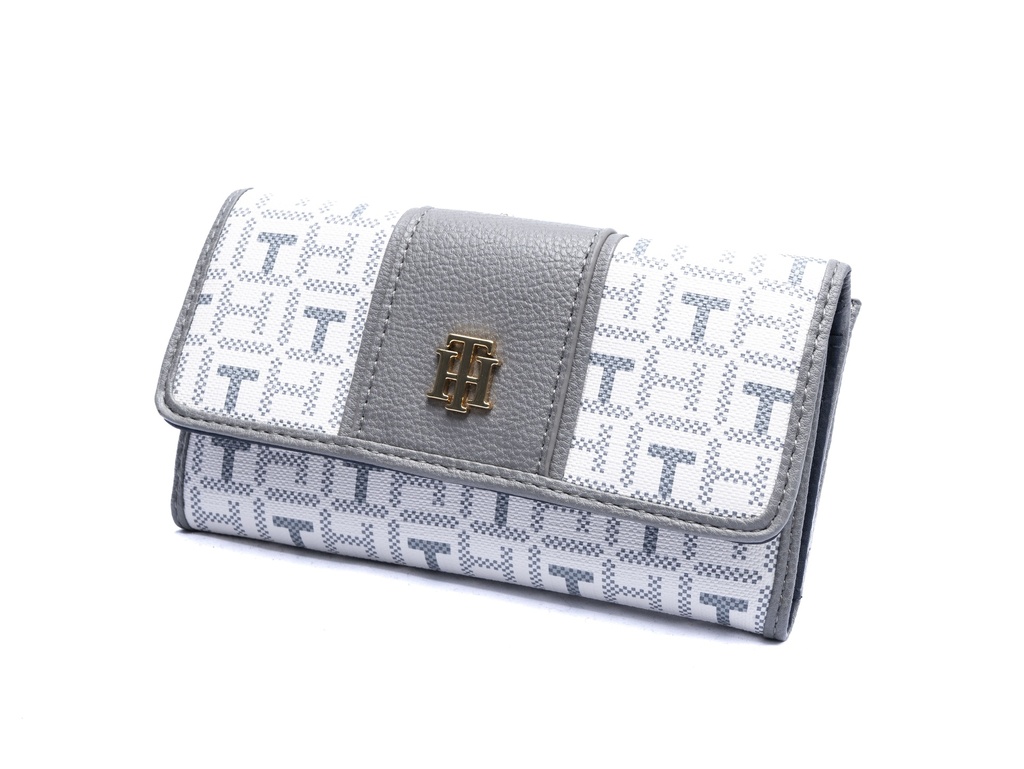 CARTERA GRIS CON LOGO DORADO BROCHE DE IMÁN