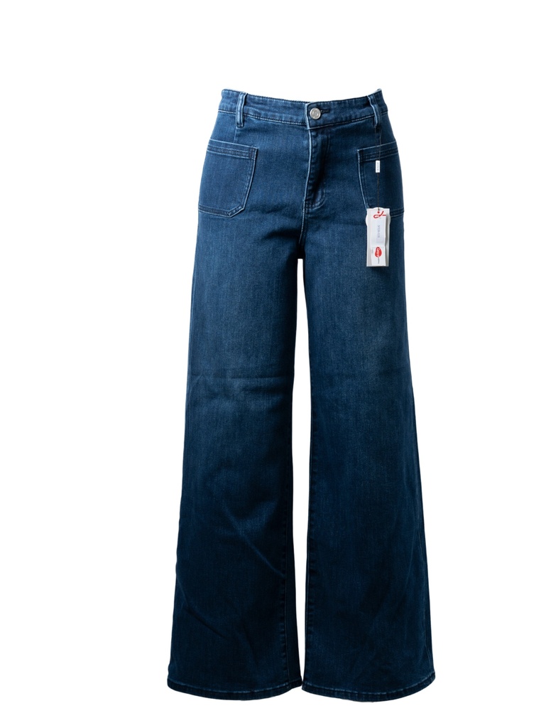 PANTALÓN DE MEZCLILLA CORTE RECTO Y ANCHO 