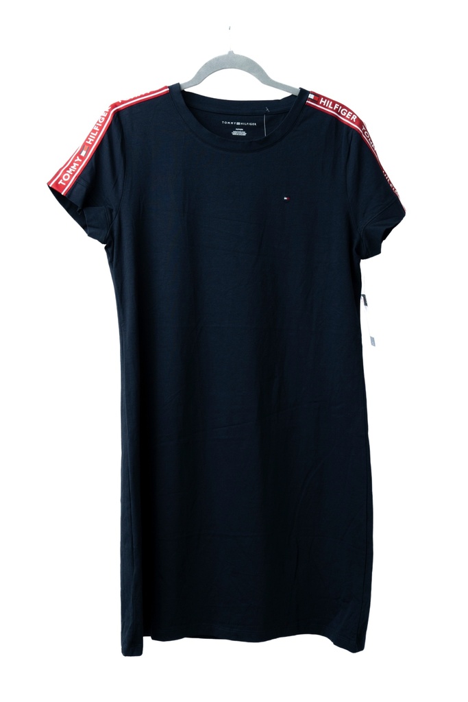 VESTIDO AZUL CON LOGO EN MANGAS