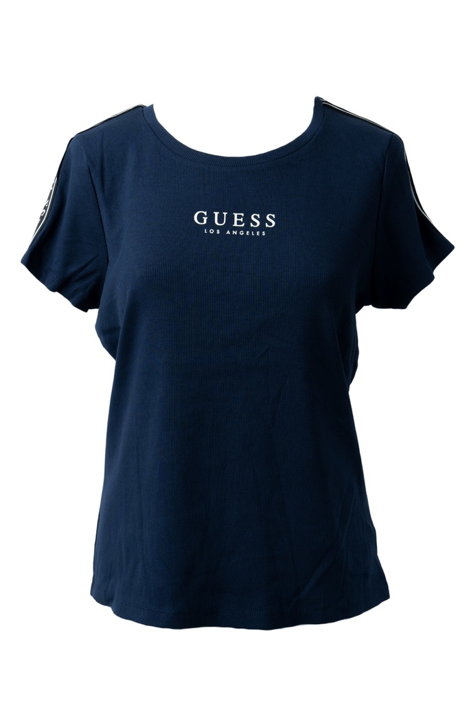 PLAYERA AZUL CON LOGO EN MANGAS Y AL FRENTE
