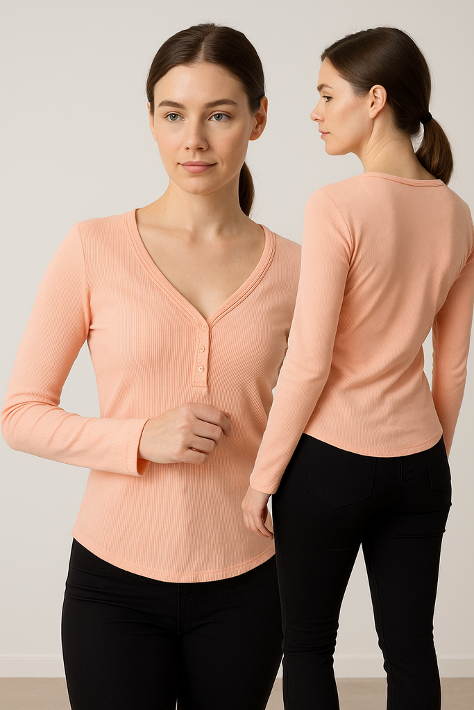 BLUSA COLOR DURAZNO MANGA LARGA 