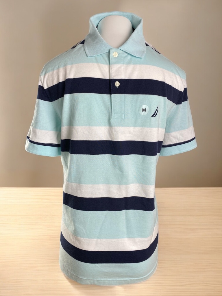 PLAYERA TIPO POLO RAYAS AZULES CON BLANCO