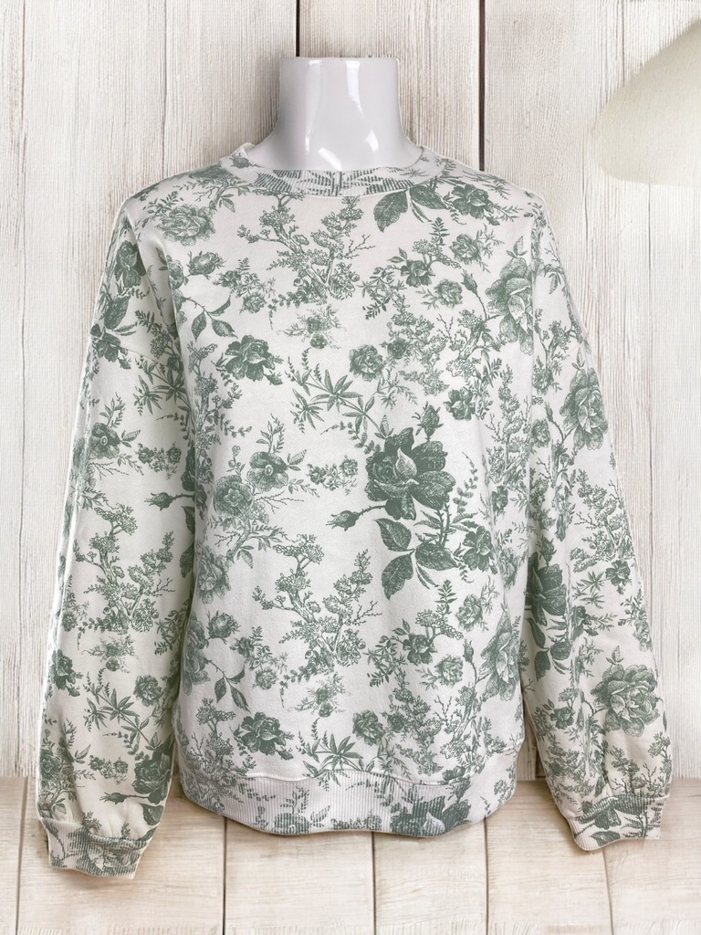 SUDADERA BEIGE CON ESTAMPADO VERDE