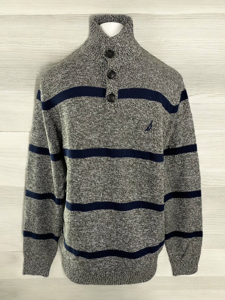 SUÉTER GRIS CON RAYAS AZULES