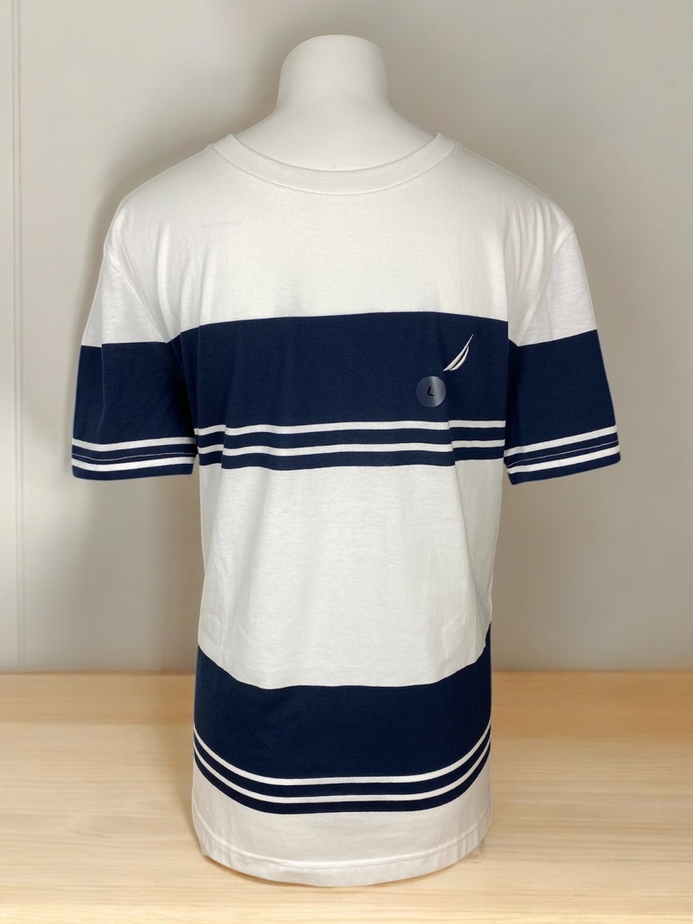 PLAYERA BLANCA RAYAS AZULES