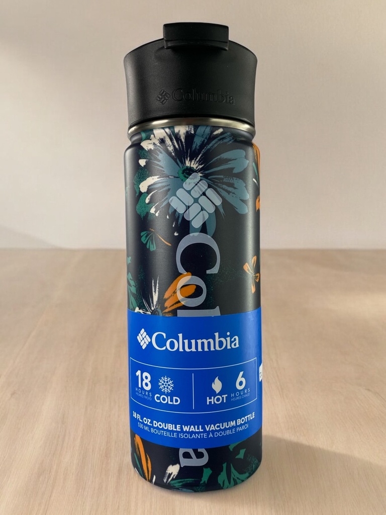 TERMO NEGRO CON FLORES, PLASTICO Y ALUMINIO