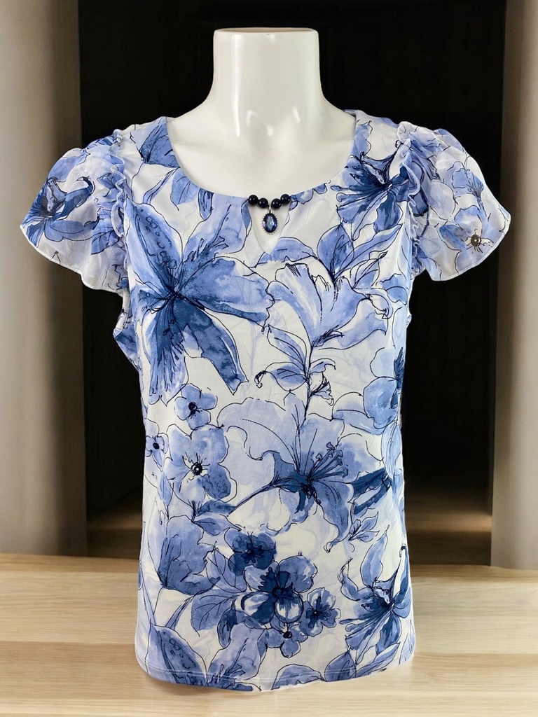 BLUSA ESTAMPADA MANGA CORTA ACAMPANADA