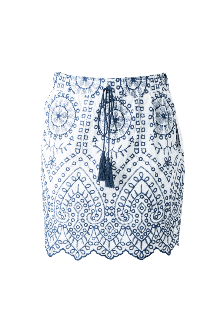 FALDA CORTA TELA BORDADA Y JARETA