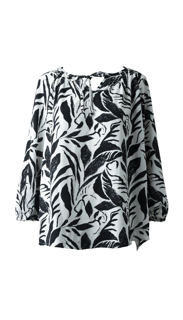 BLUSA ESTAMPADA CON JARETA Y MANGA 3/4