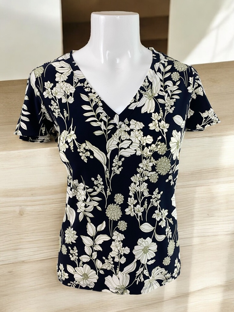 BLUSA ESTAMPADA MANGA CORTA ACAMPANADA