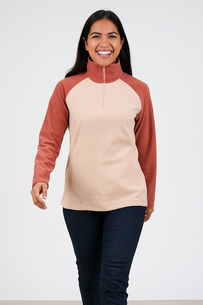 SUDADERA MANGA LARGA, ALGODÓN, CIERRE EN CUELLO, COLOR DURAZNO